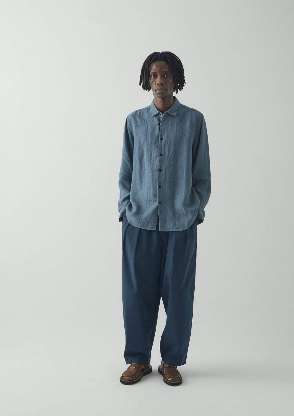 Loop Button Linen Shirt | Misty Blue