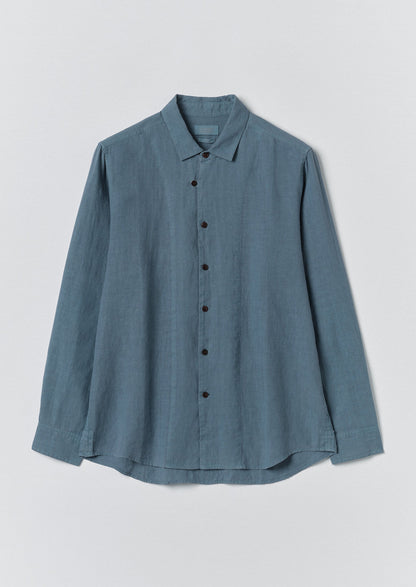 Loop Button Linen Shirt | Misty Blue