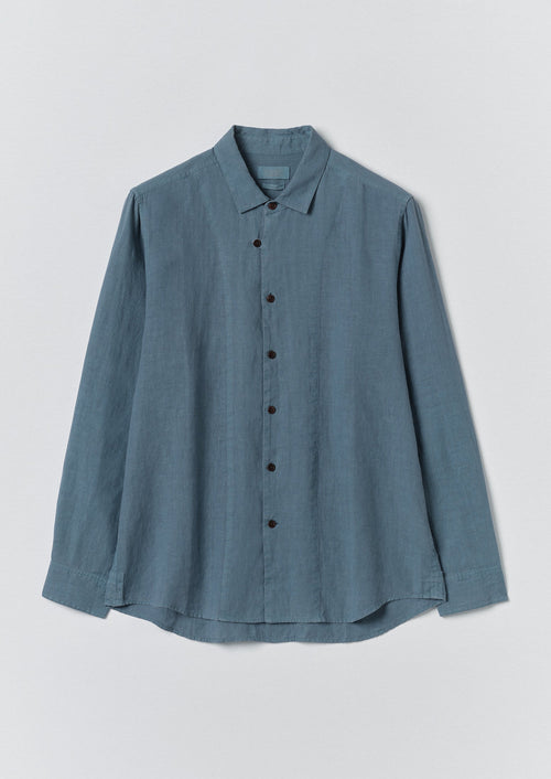 Loop Button Linen Shirt | Misty Blue
