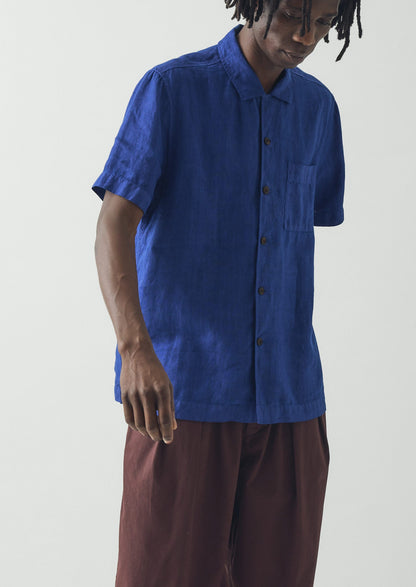 Linen Short Sleeve Shirt | Carmine Blue