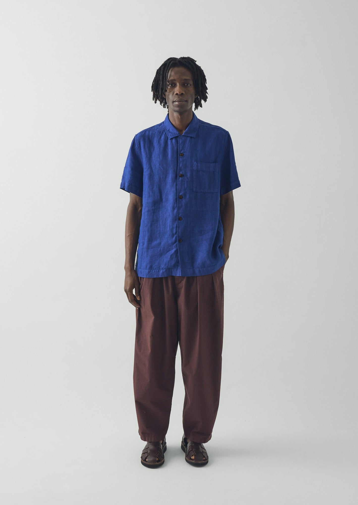 Linen Short Sleeve Shirt | Carmine Blue