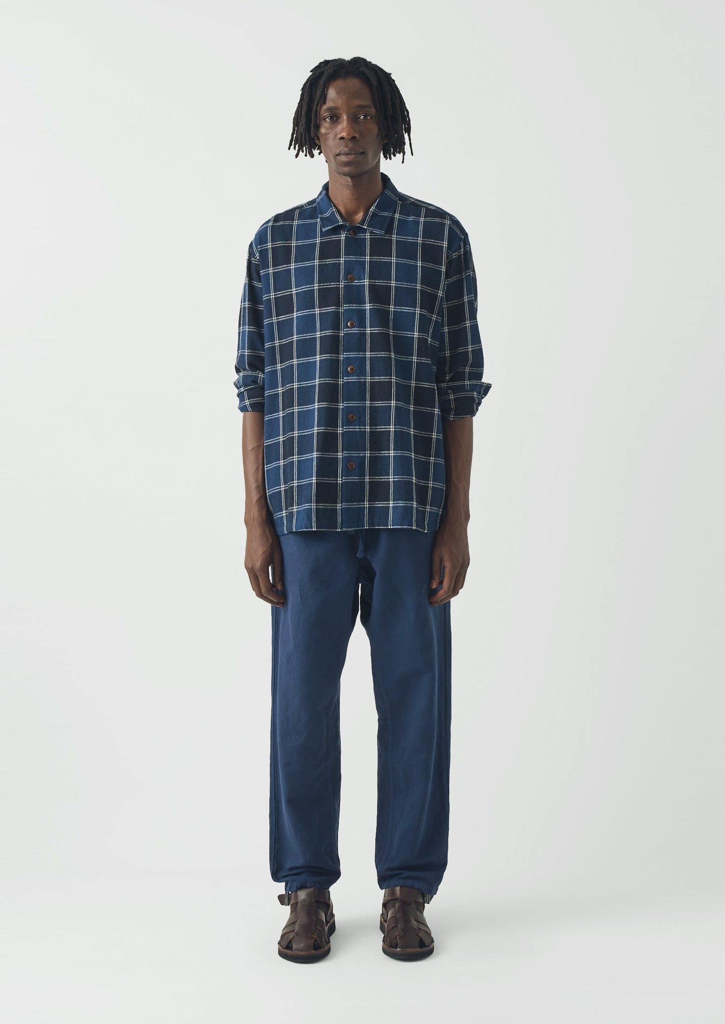 Market Check Cotton Linen Easy Shirt | Denim Blue