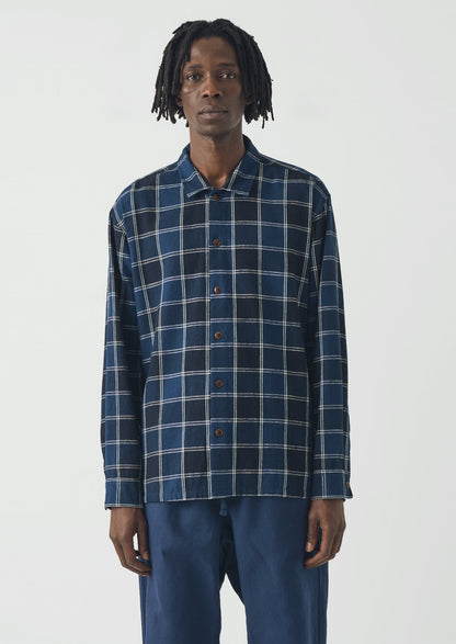 Market Check Cotton Linen Easy Shirt | Denim Blue