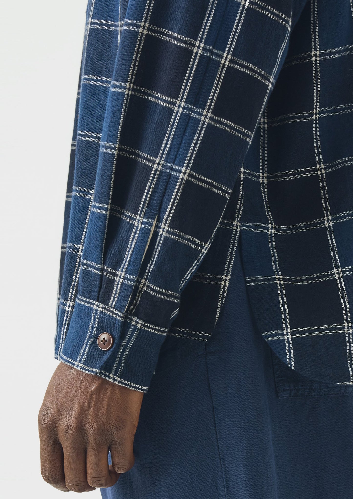 Market Check Cotton Linen Easy Shirt | Denim Blue