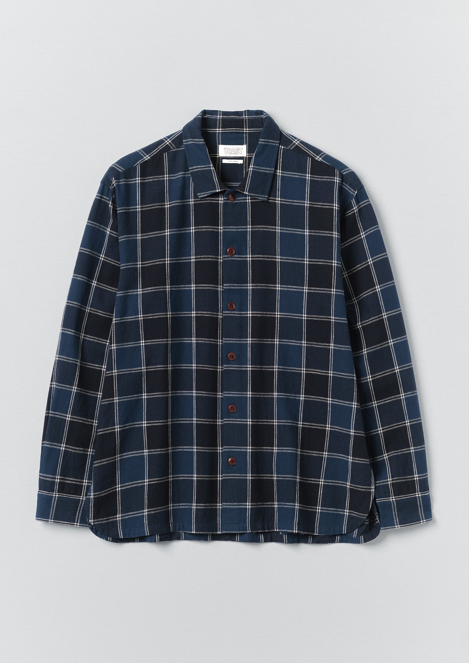 Market Check Cotton Linen Easy Shirt | Denim Blue