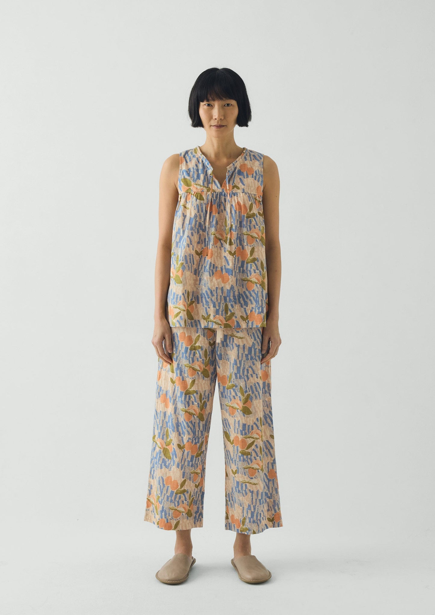 Picnic Print Cotton Pyjamas | Ecru/Multi