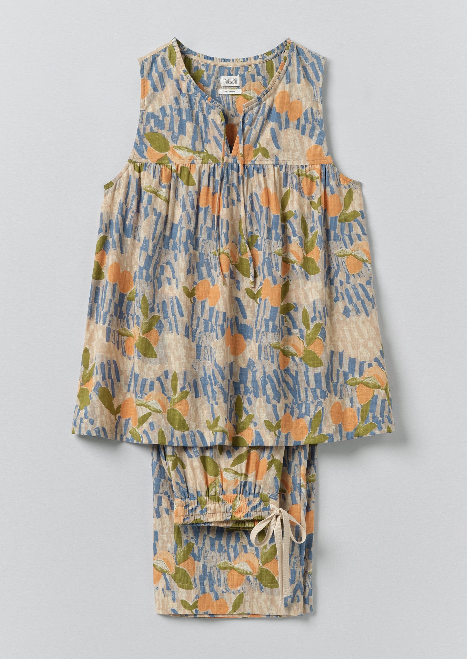 Picnic Print Cotton Pyjamas | Ecru/Multi