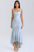 Livette - Sky Blue Floral Pattern Midi Dress