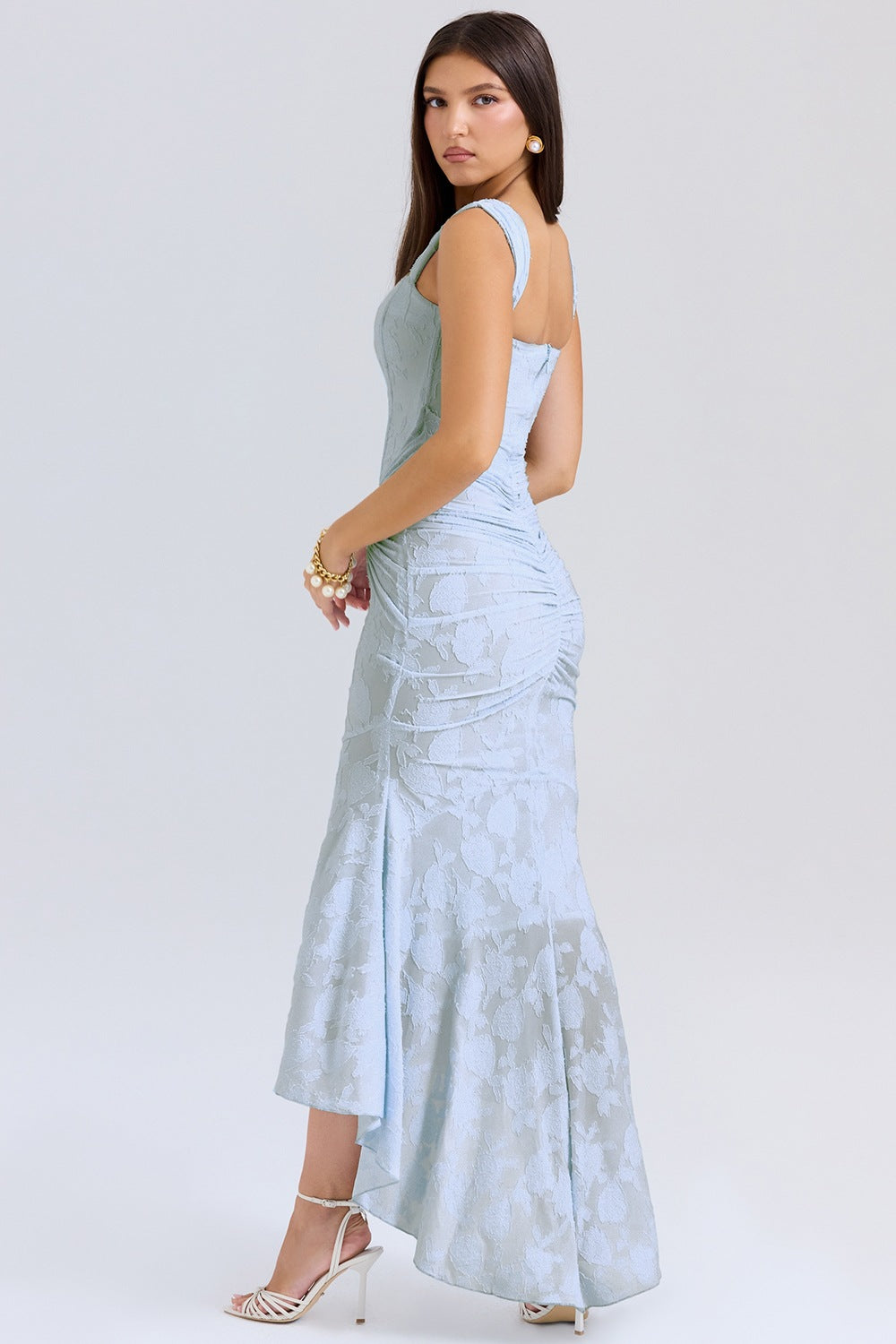 Livette - Sky Blue Floral Pattern Midi Dress