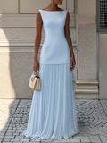 Livette - Boat Neck Pleated Maxi Dress