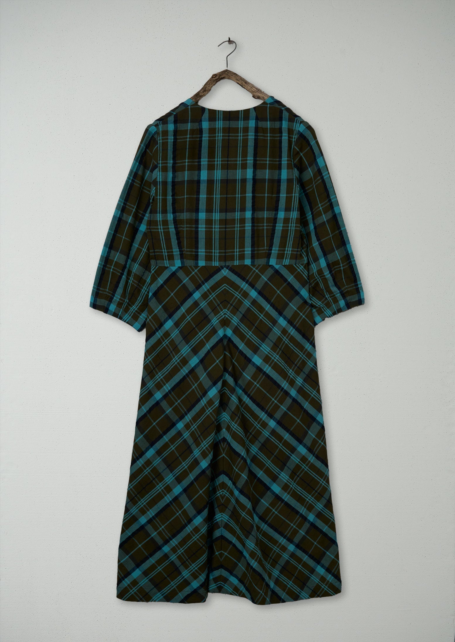 Renewed Astrid Check Seersucker Dress Size 16 (112) | Oil/Sea Green