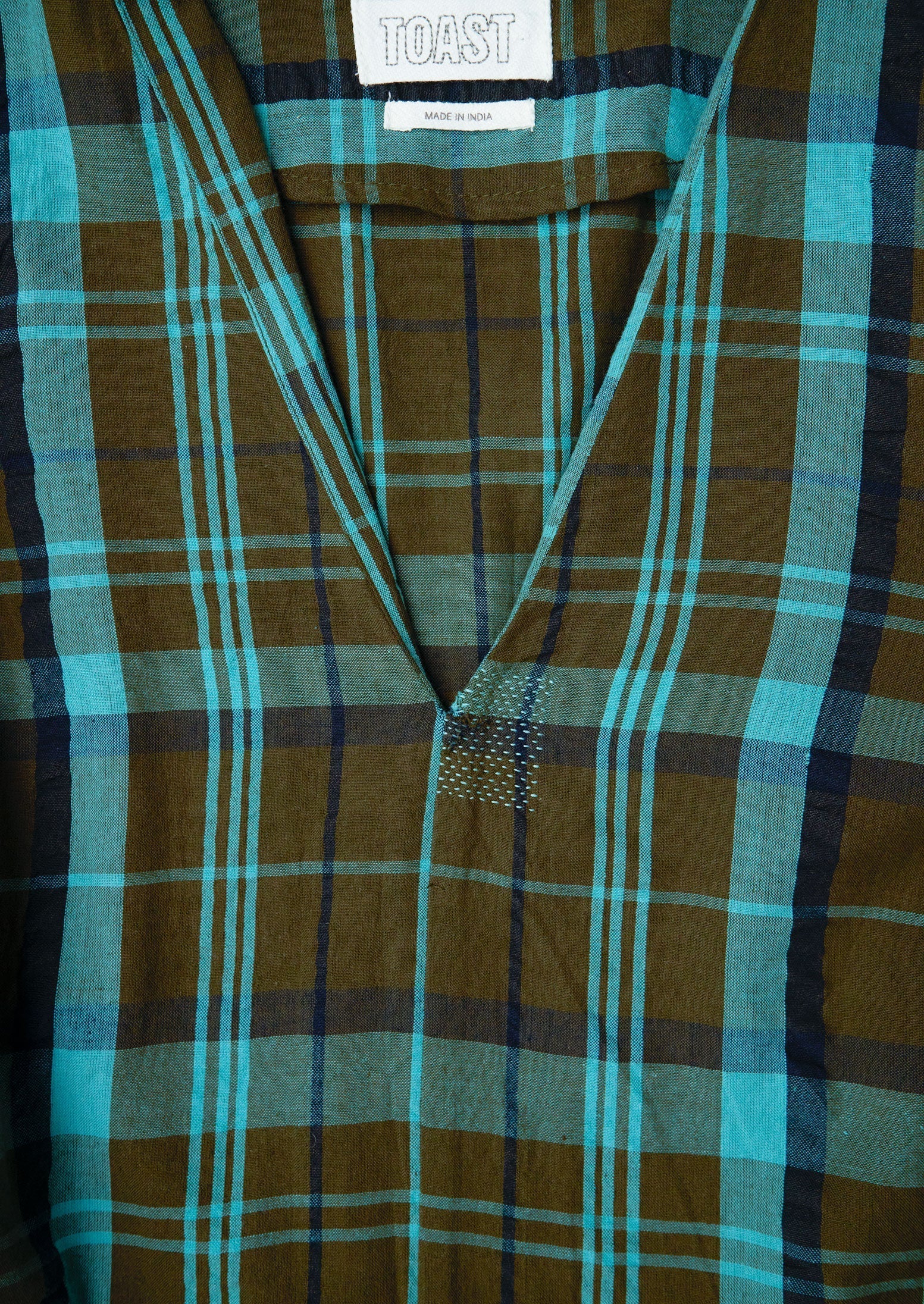 Renewed Astrid Check Seersucker Dress Size 16 (112) | Oil/Sea Green