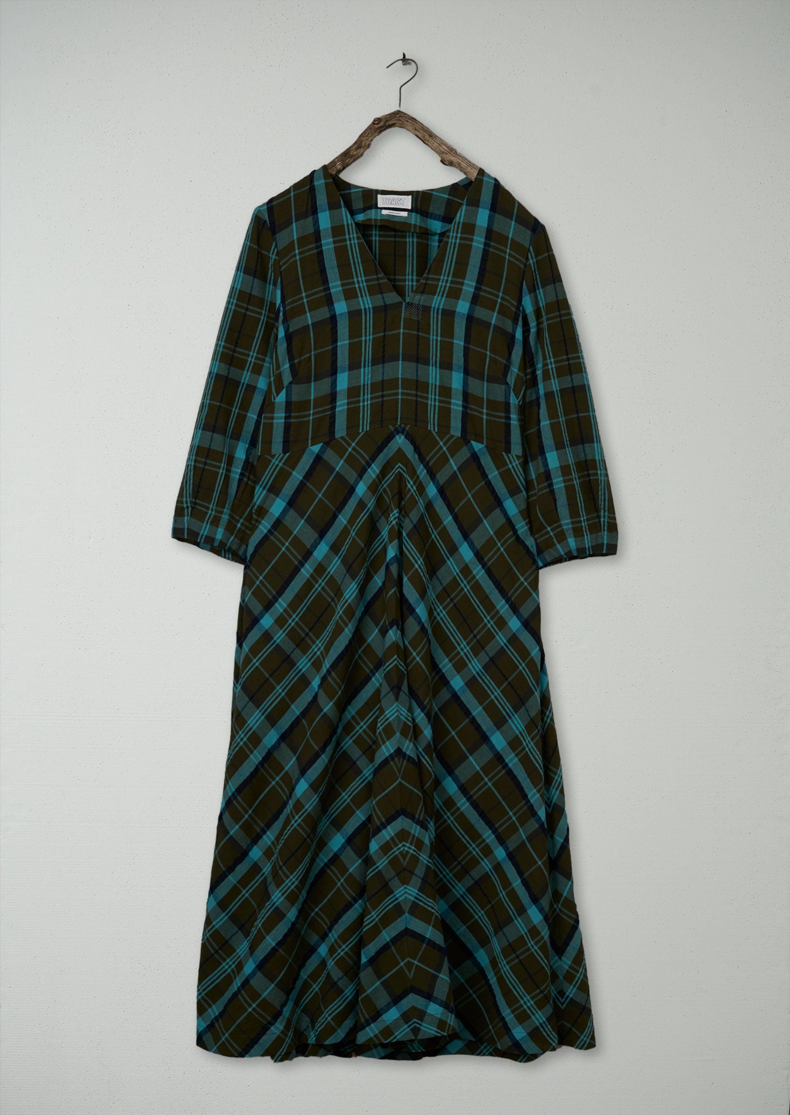 Renewed Astrid Check Seersucker Dress Size 16 (112) | Oil/Sea Green