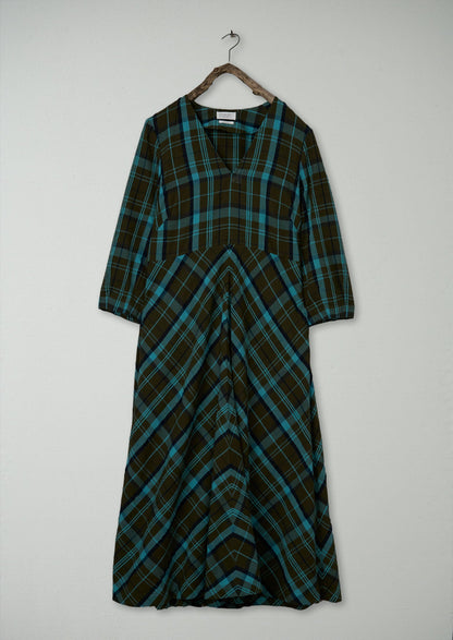 Renewed Astrid Check Seersucker Dress Size 16 (112) | Oil/Sea Green