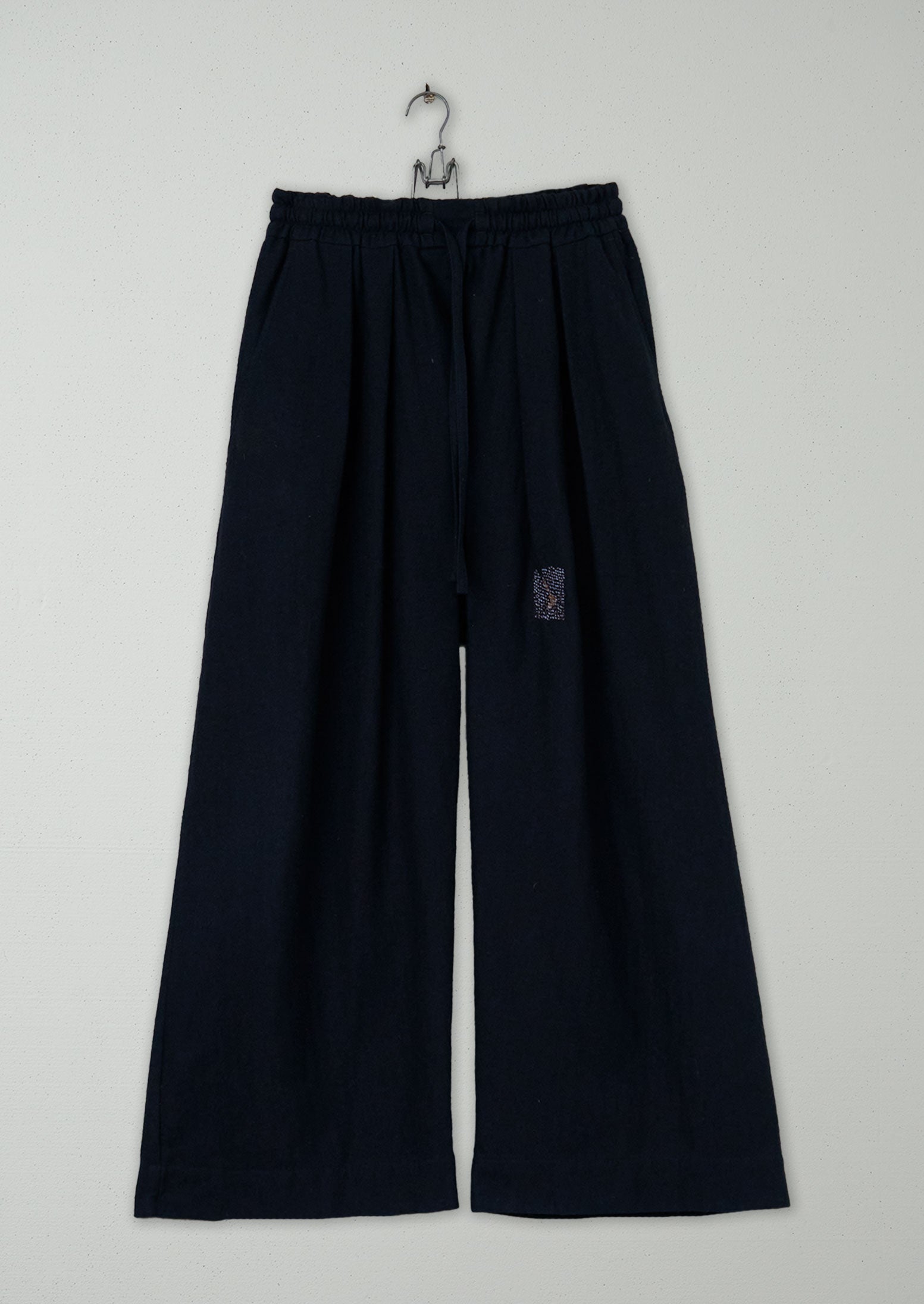Renewed Cotton Wool Herringbone Pull on Trousers Size XS (53) | Dark Navy