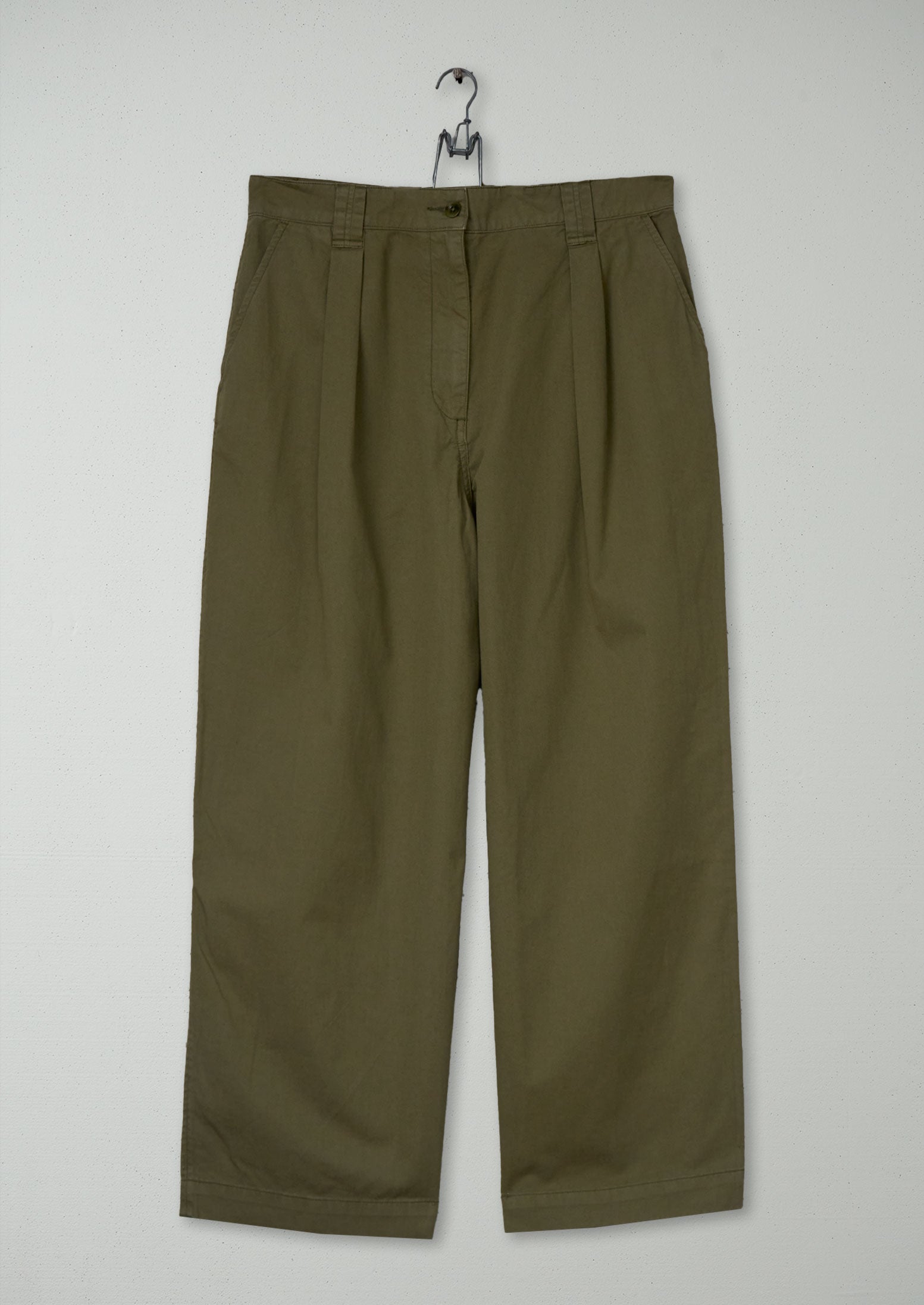 Reworn Cotton Linen Twill Trousers Size 10 (1156) | Olive Leaf