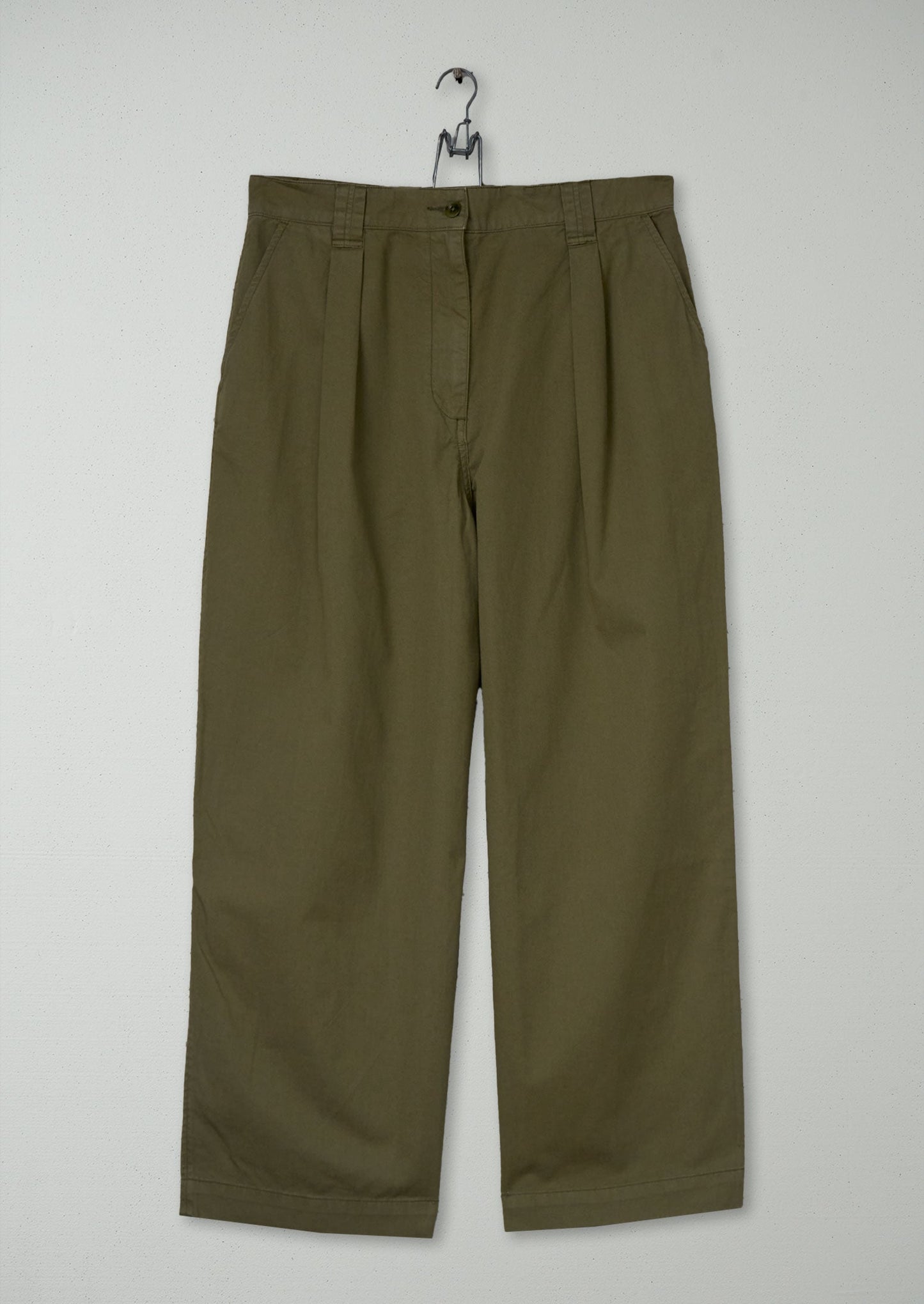 Reworn Cotton Linen Twill Trousers Size 14 (1028) | Olive Leaf