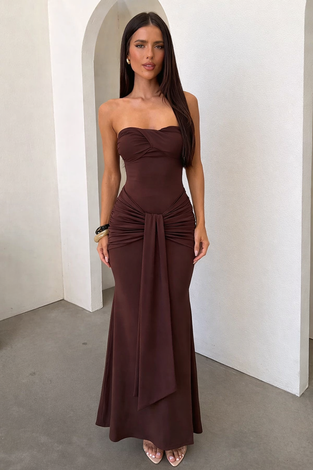 Taryn Strapless Maxi Dress - Brown