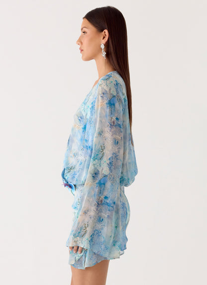 Vanish Into You Mini Dress - Aqua Paisley