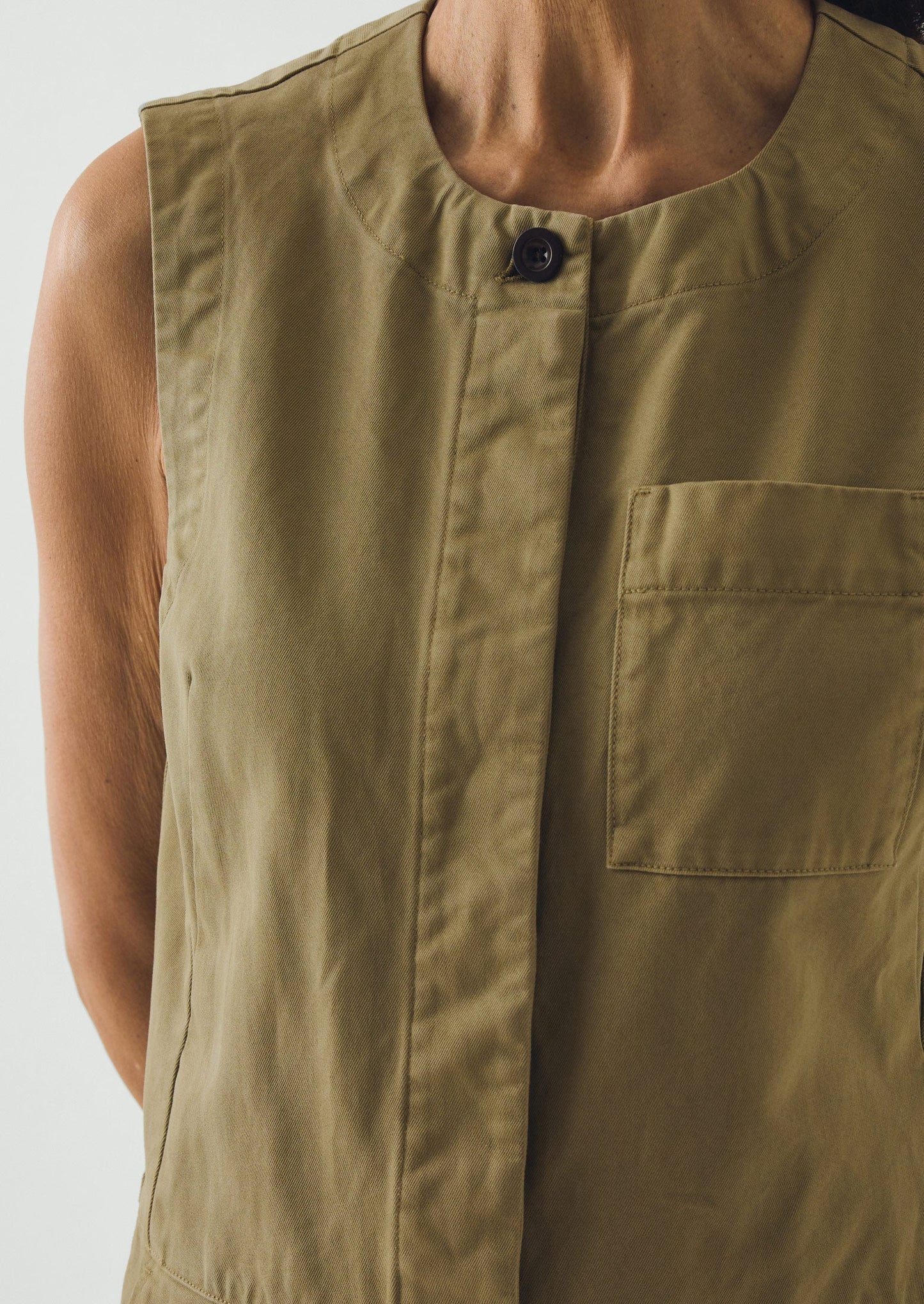 Sleeveless Cotton Twill Jumpsuit | Olive Leaf