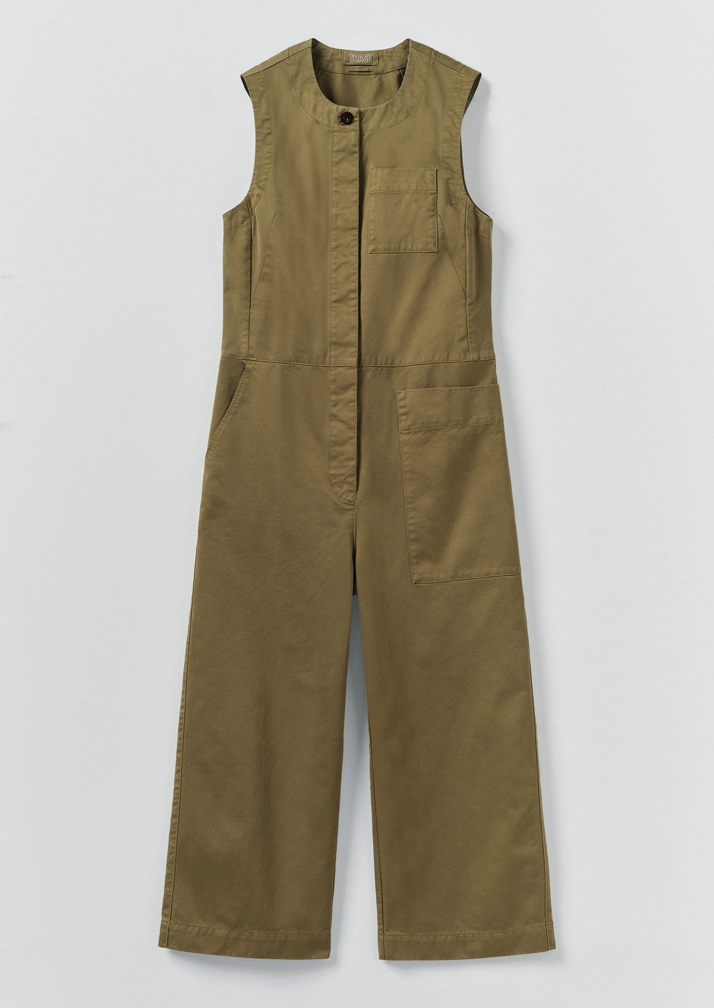 Sleeveless Cotton Twill Jumpsuit | Olive Leaf