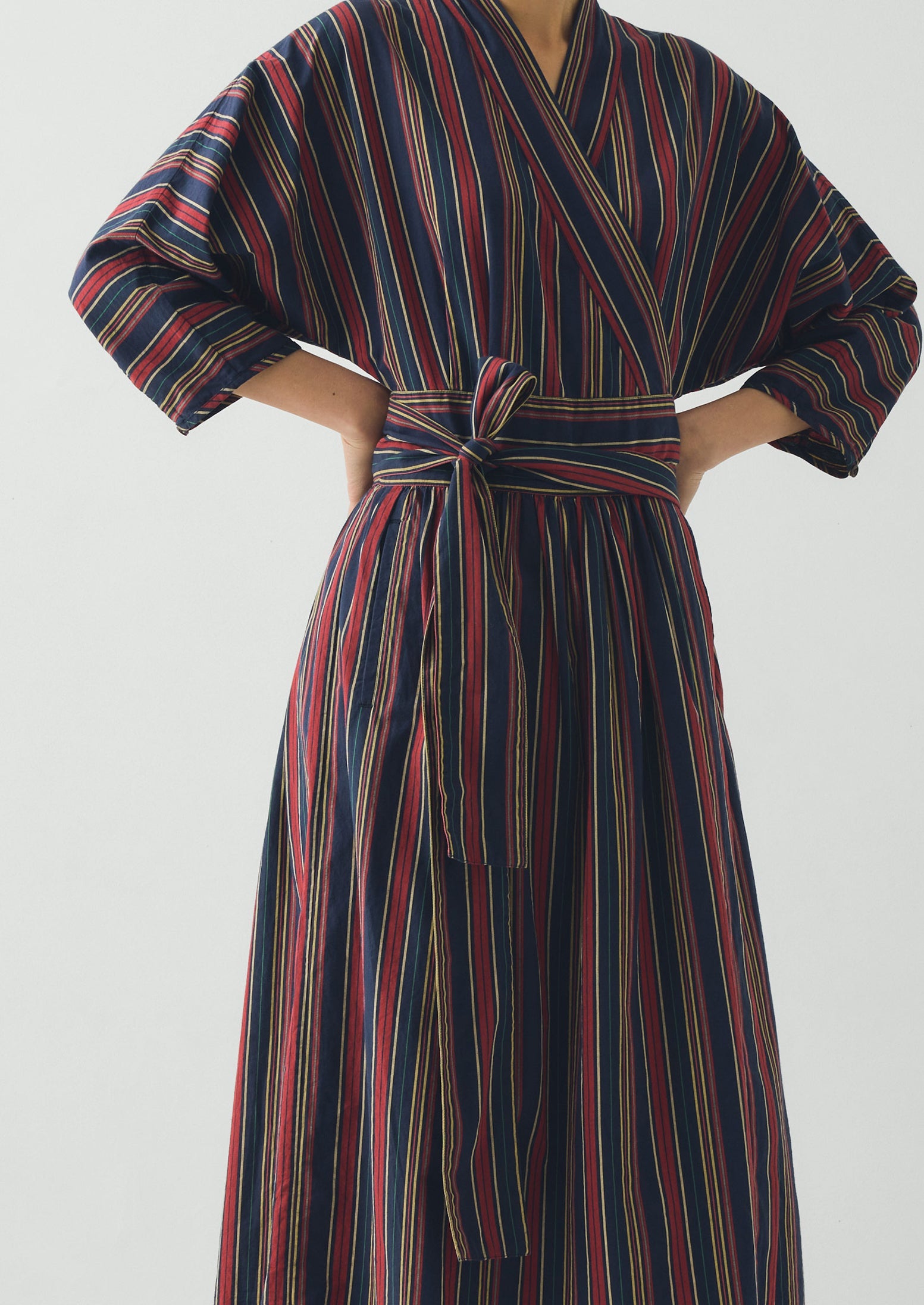 Pantry Stripe Cotton Wrap Dress | Provence Blue