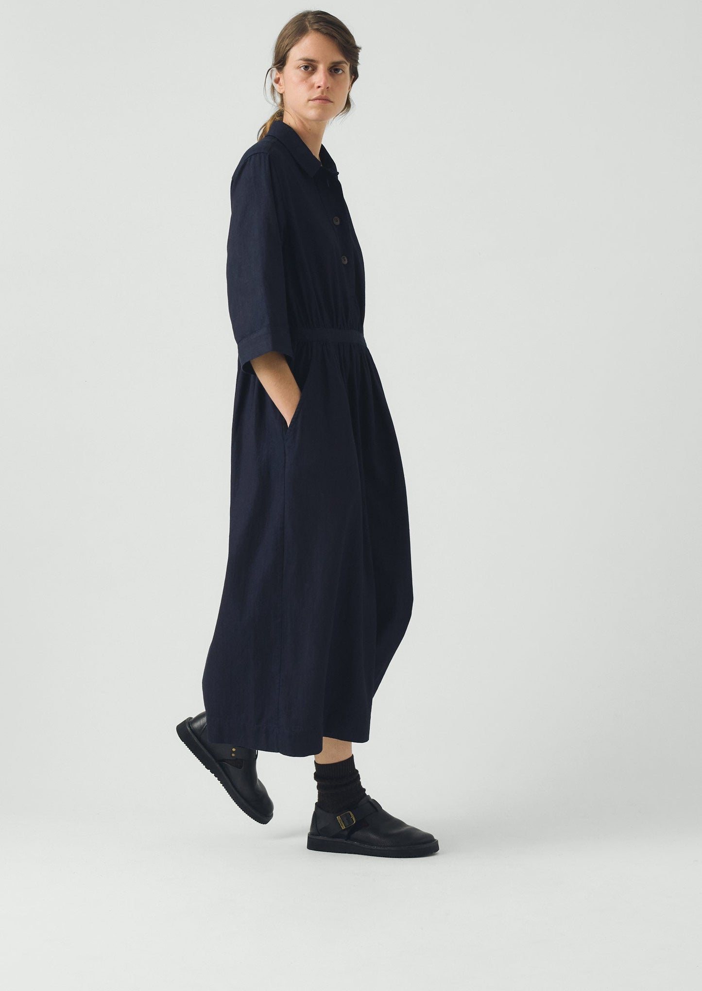 Indigo Cotton Twill Shirt Dress | Indigo
