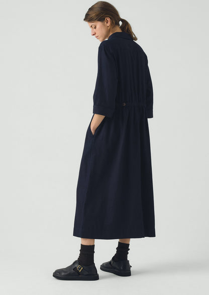 Indigo Cotton Twill Shirt Dress | Indigo