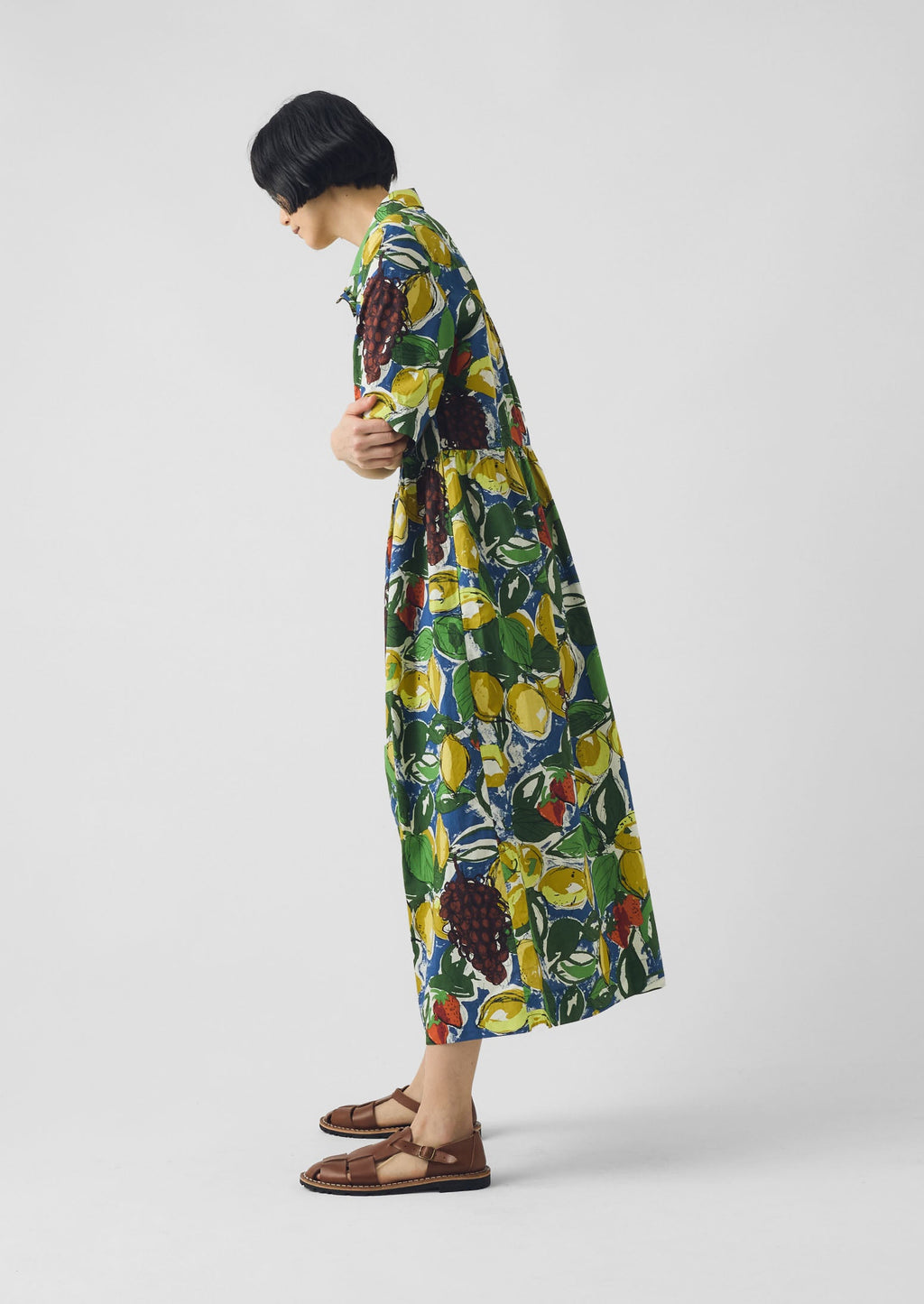 Selma Sketched Fruit Print Shirt Dress | Verdigris/Multi