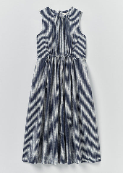 Martha Natural Dye Stripe Cotton Dress | Indigo
