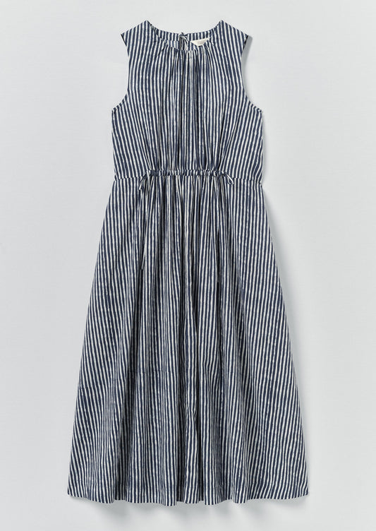 Martha Natural Dye Stripe Cotton Dress | Indigo