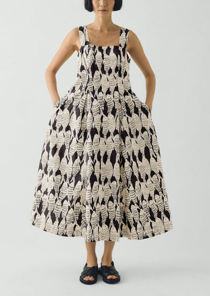 Market Fish Print Cotton Poplin Dress | Slate