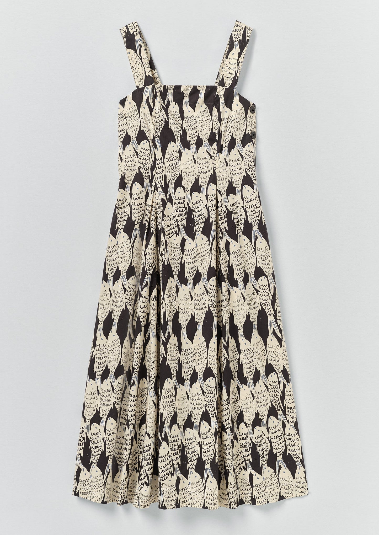 Market Fish Print Cotton Poplin Dress | Slate