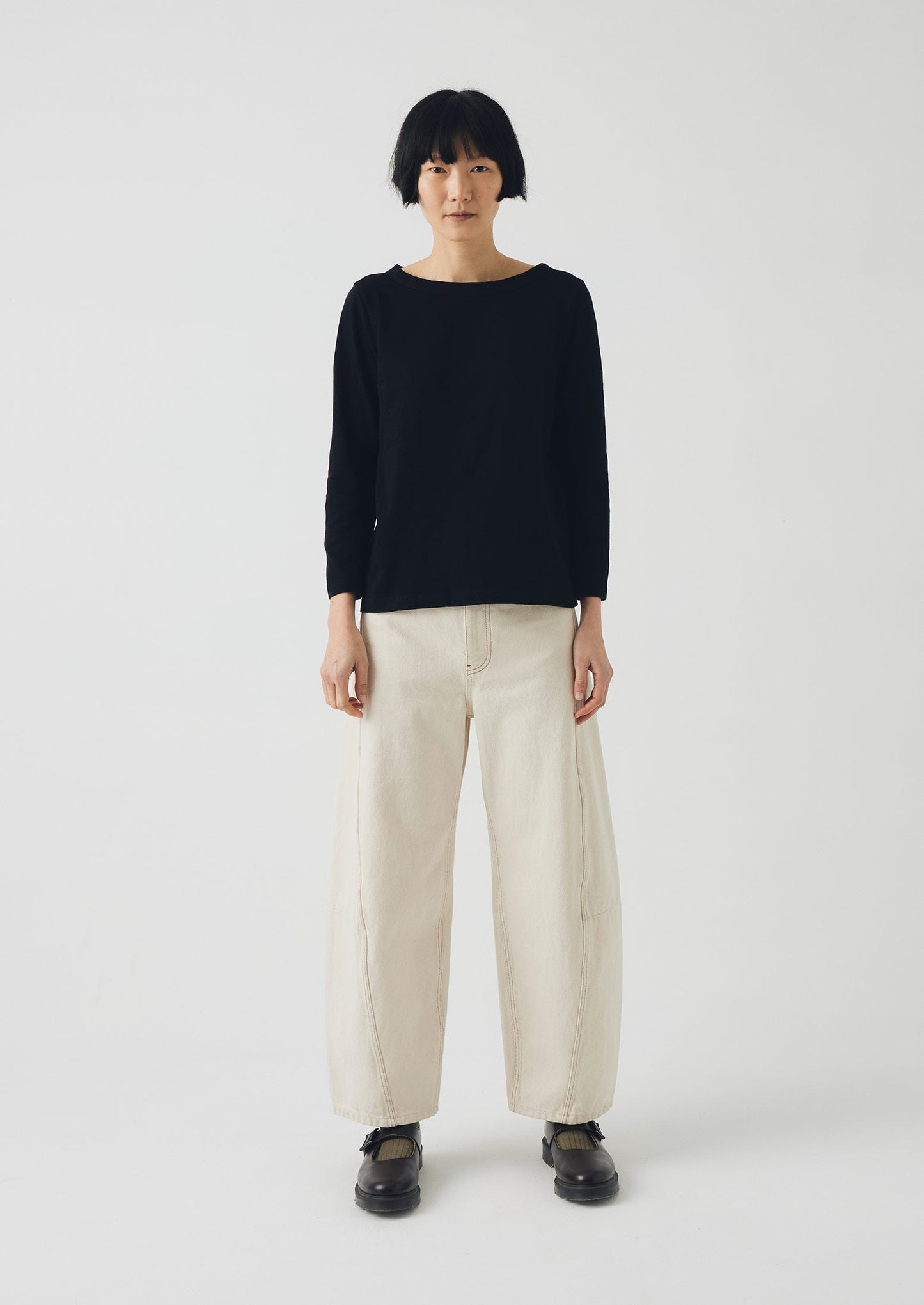 Lia Cotton Boat Neck Tee | Carbon Black