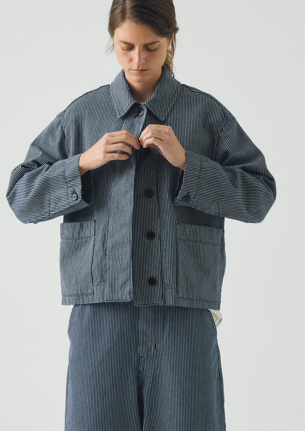 Hickory Stripe Denim Jacket | Ecru/Indigo