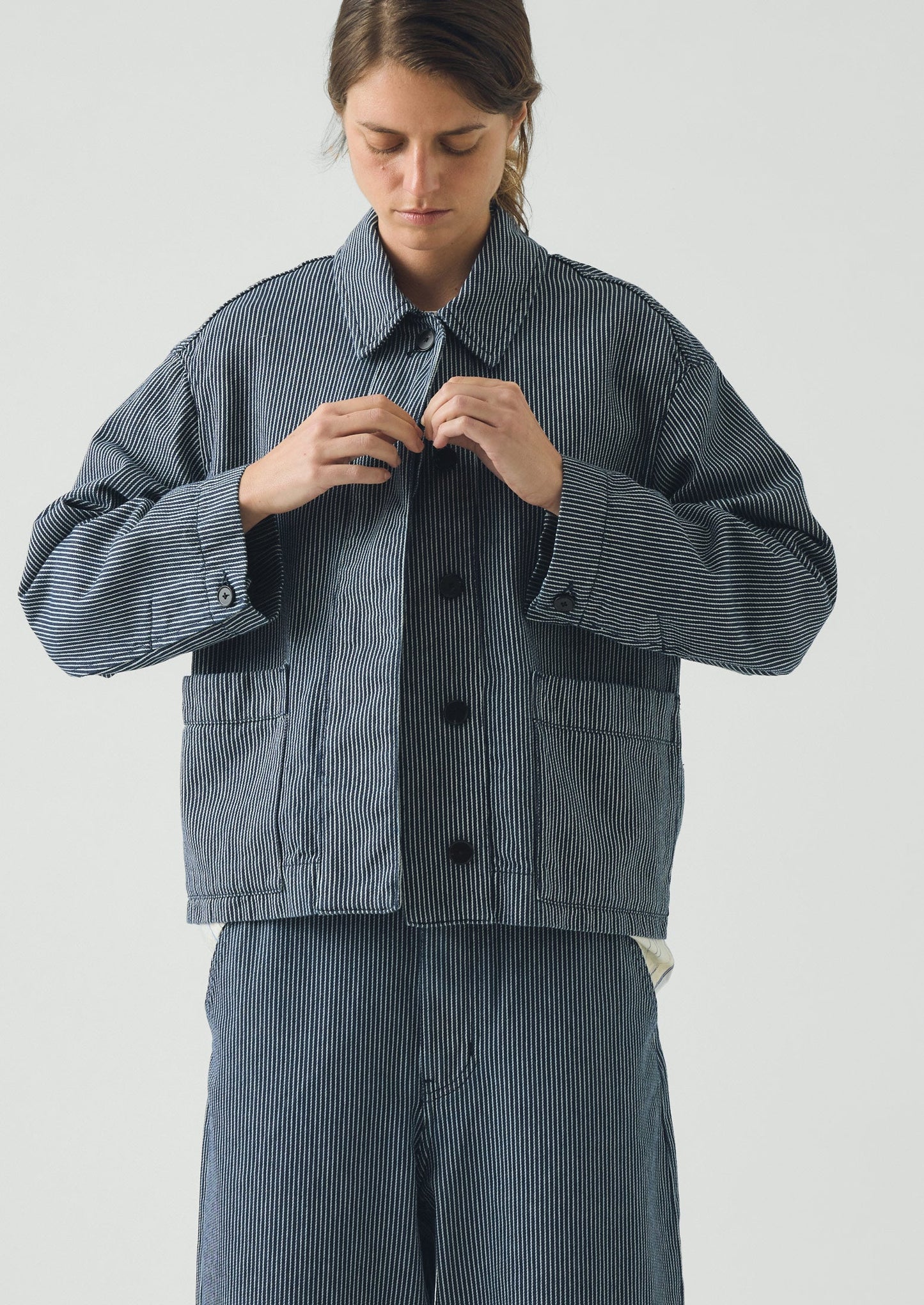 Hickory Stripe Denim Jacket | Ecru/Indigo