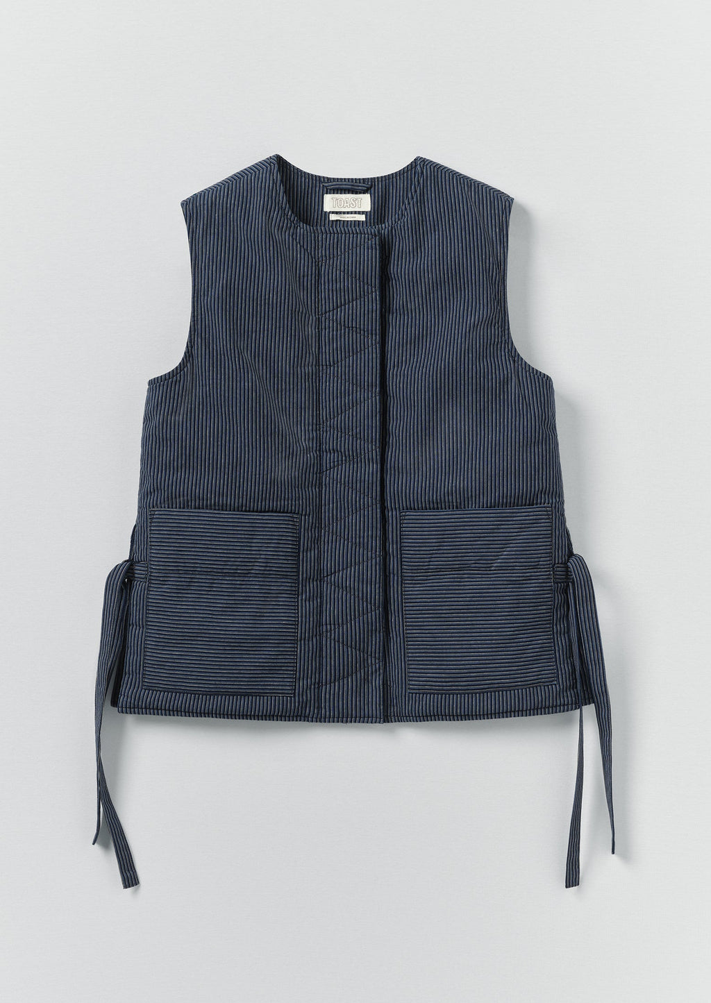 Railroad Stripe Side Tie Vest | Denim Blue