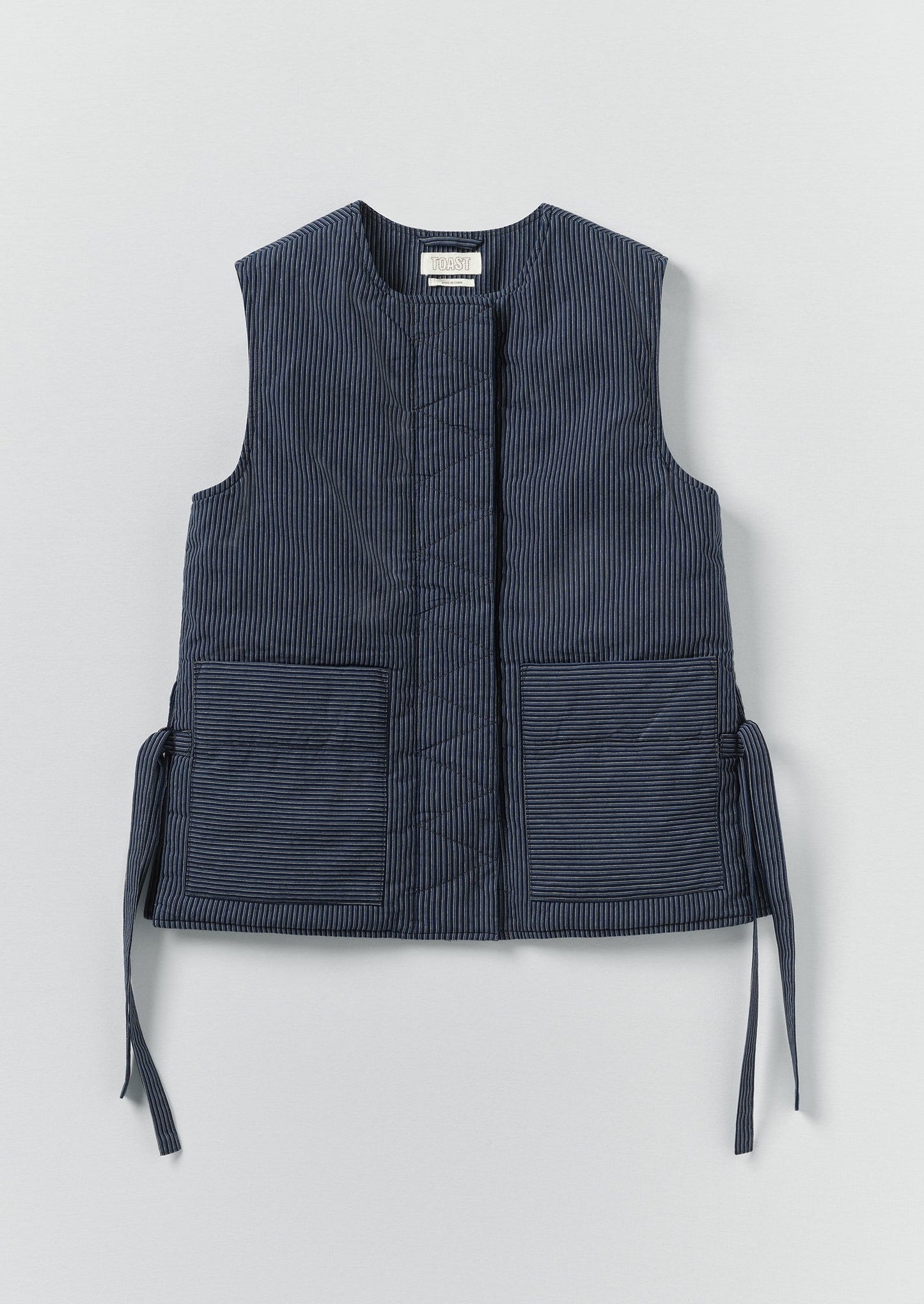 Railroad Stripe Side Tie Vest | Denim Blue