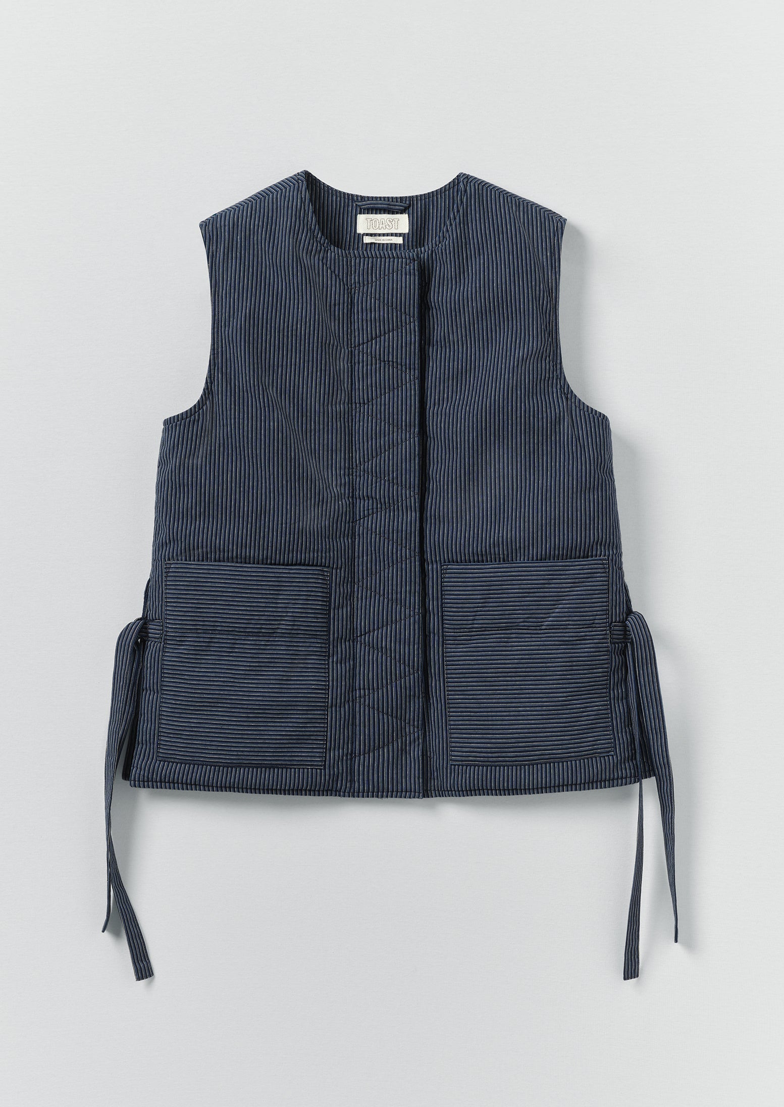 Railroad Stripe Side Tie Vest | Denim Blue