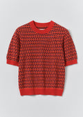 Jacquard Knitted Cotton Top | Red Multi