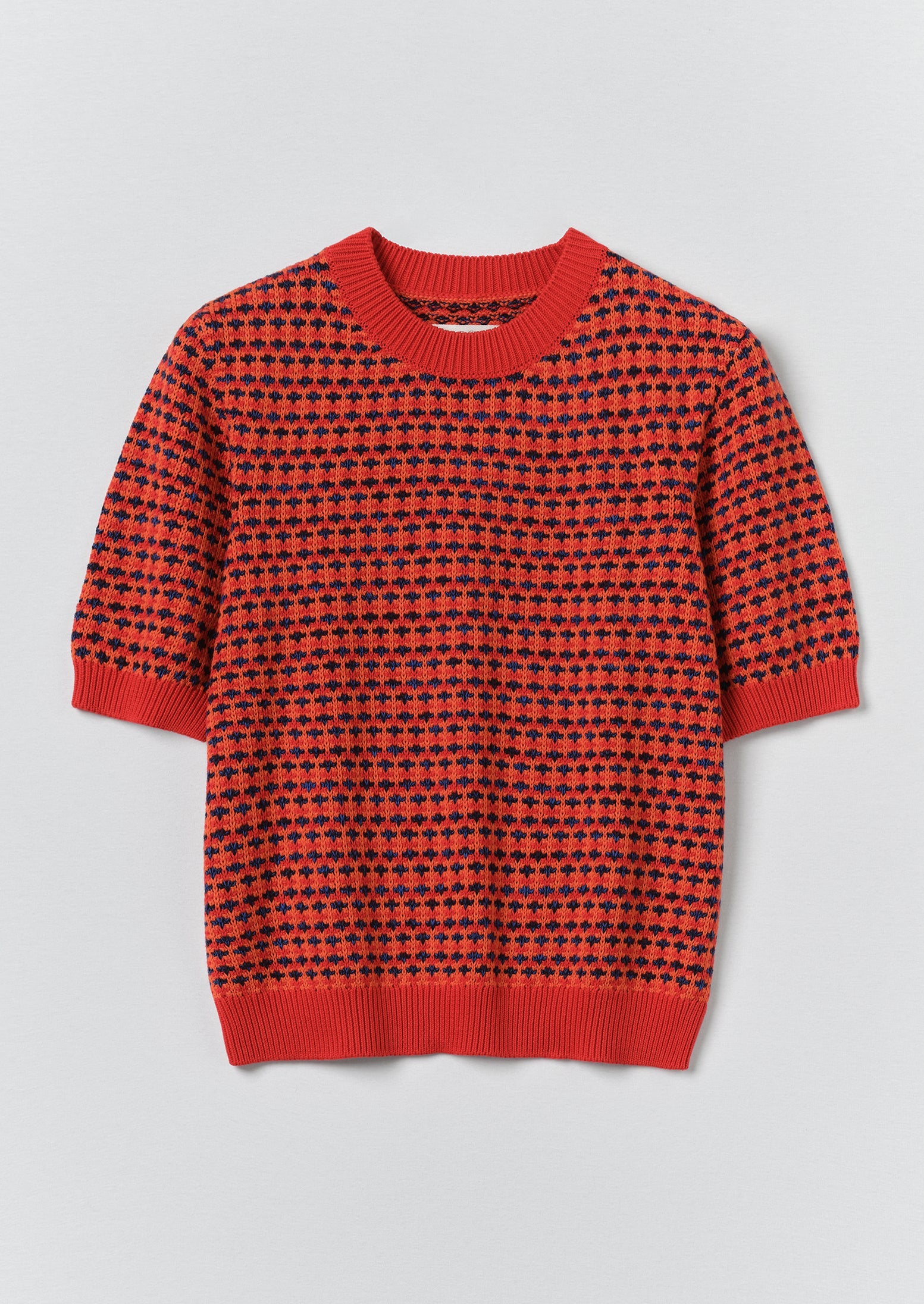 Jacquard Knitted Cotton Top | Red Multi