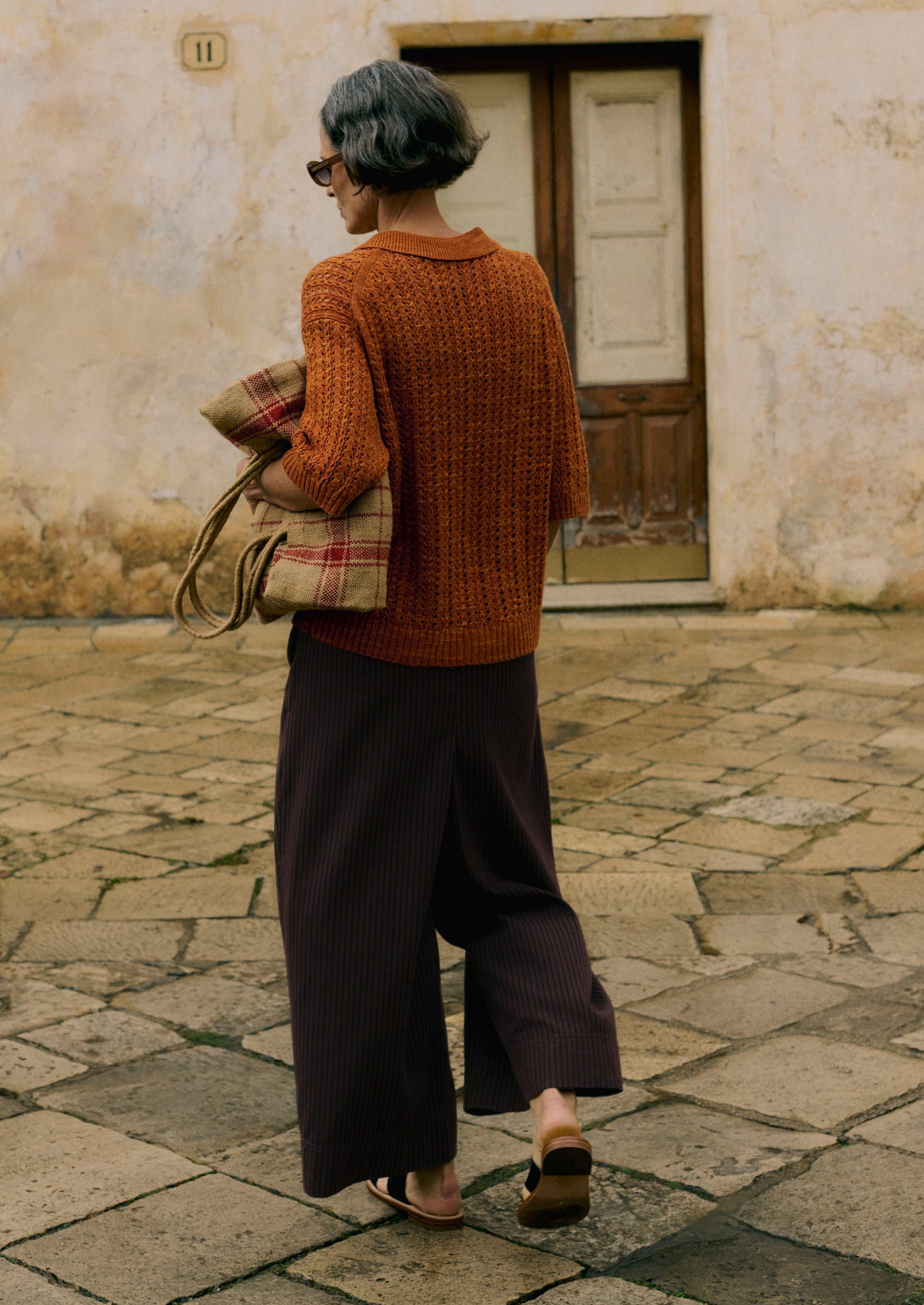 Open Stitch Knitted Linen Cotton Polo | Amber