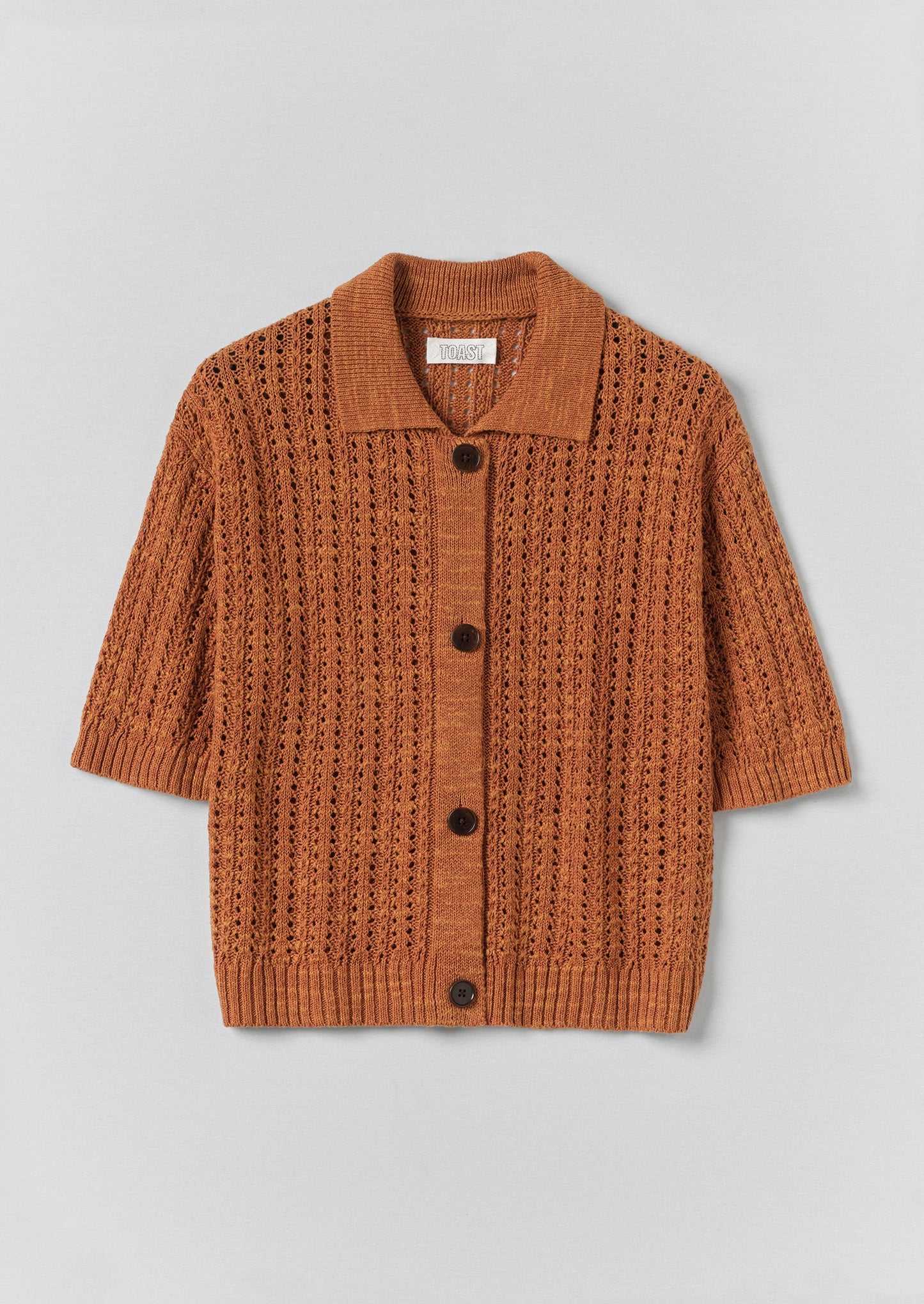 Open Stitch Knitted Linen Cotton Polo | Amber