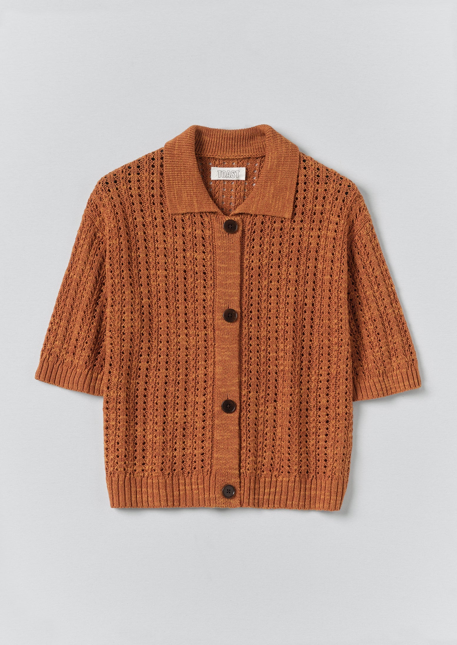 Open Stitch Knitted Linen Cotton Polo | Amber