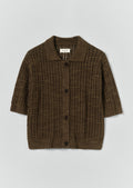 Open Stitch Knitted Linen Cotton Polo | Bronze Green