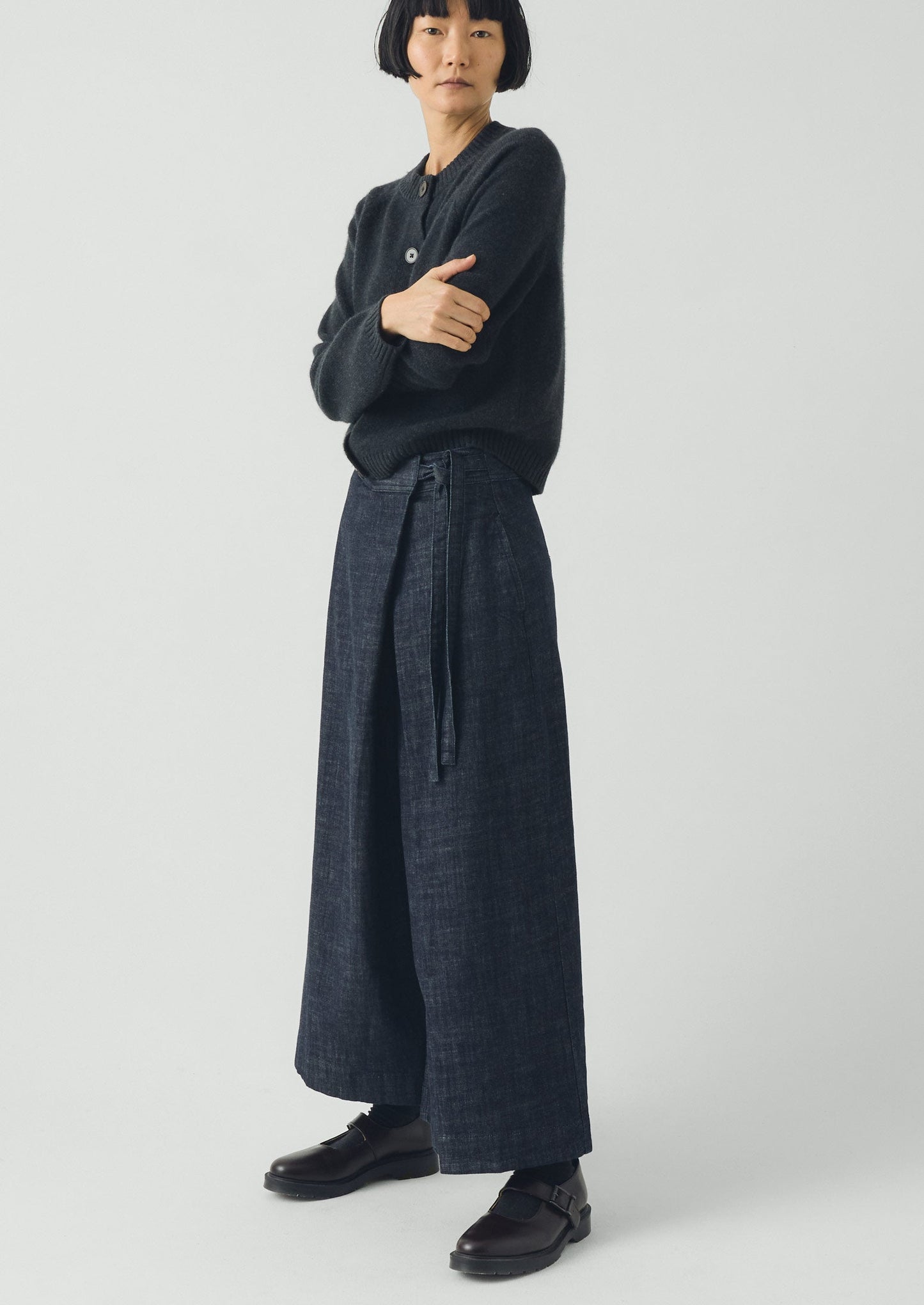 Pleated Wrap Denim Culottes | Indigo