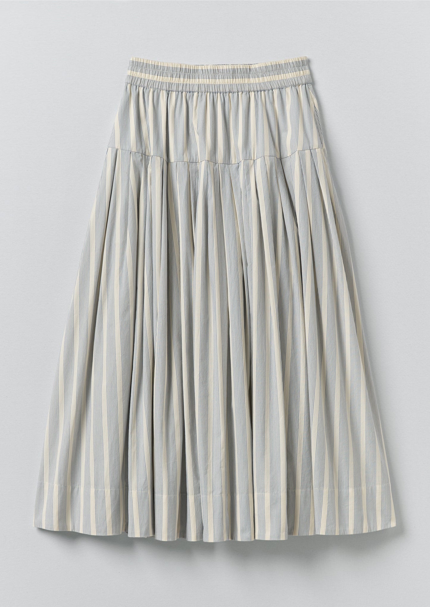 Pleated Stripe Cotton Skirt | Ecru/Blue