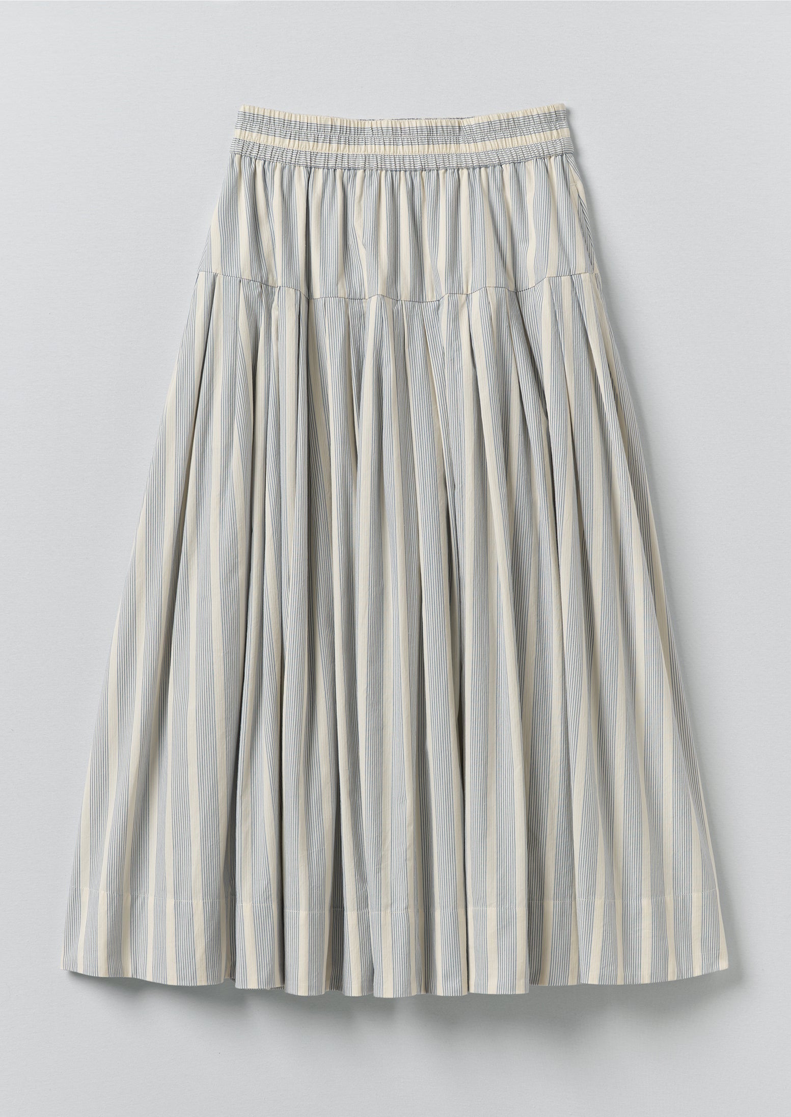 Pleated Stripe Cotton Skirt | Ecru/Blue