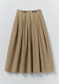 Pleated Cotton Linen Poplin Skirt | Ash Brown