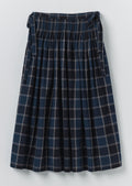 Market Check Pleated Cotton Linen Skirt | Denim Blue